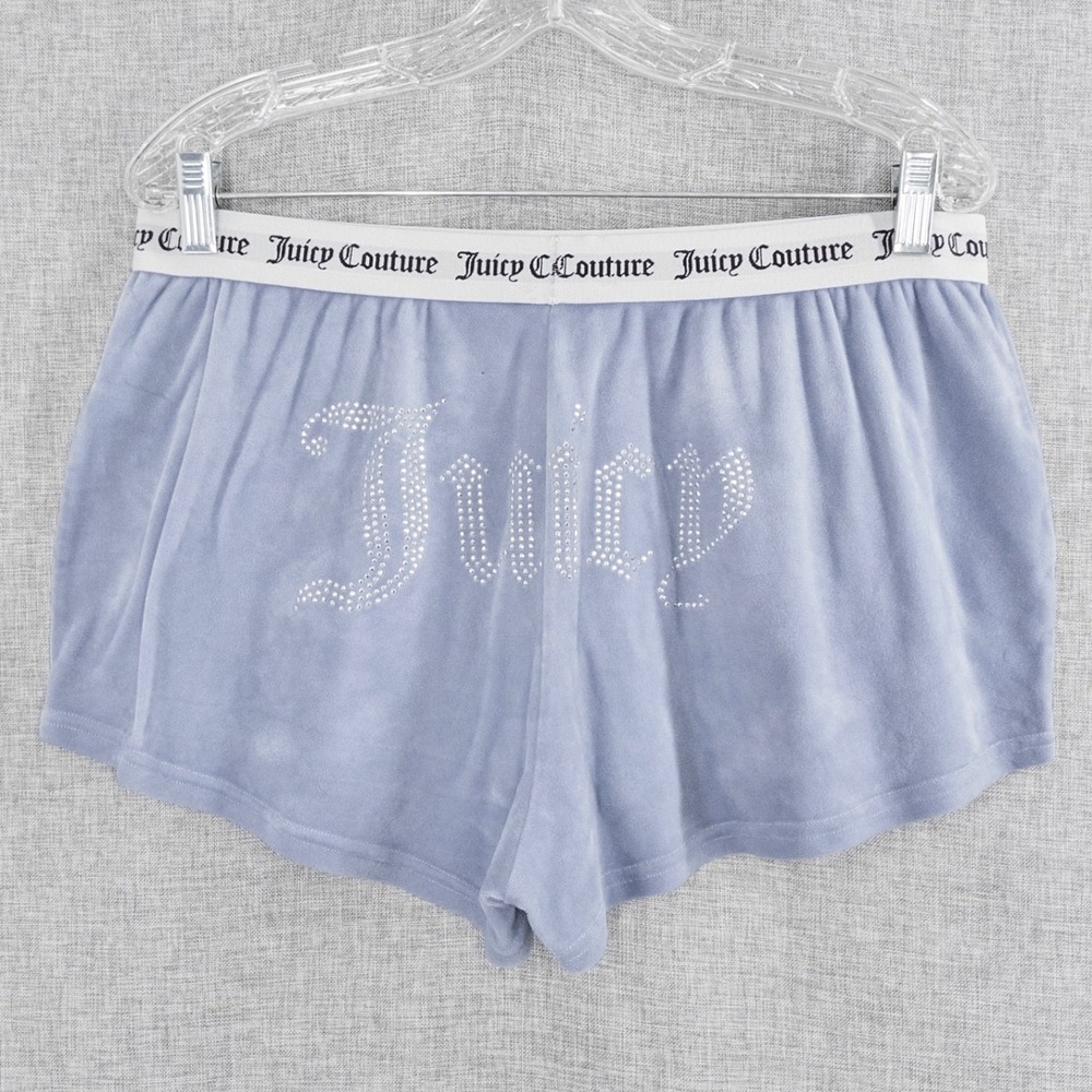 Juicy Couture Women's XL Velour Sleep Shorts Lavender Rhinestone Pajama Bottoms